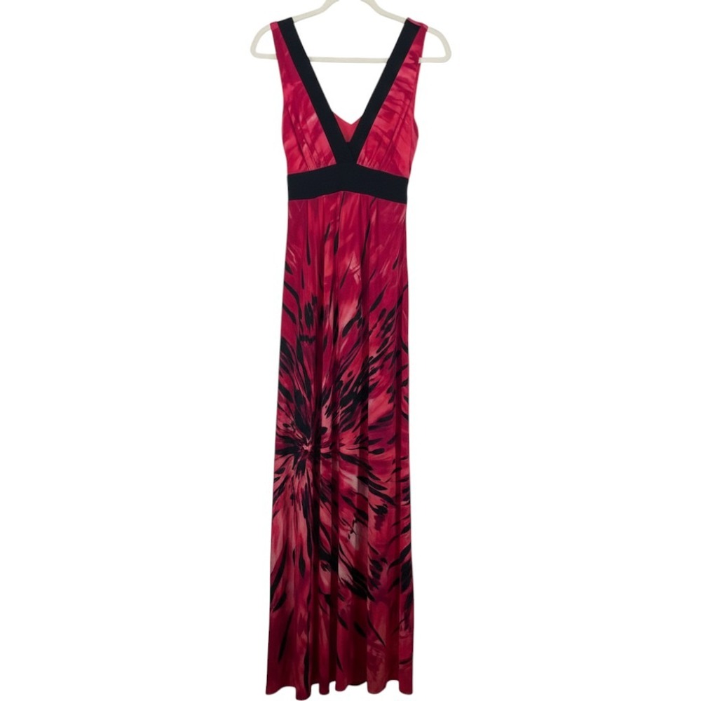 B. Darlin Size Medium Maxi Dress Pink Red Black Sunburst Abstract V-Neck Y2K